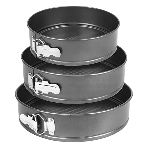 Springform Backformen Set 3-teilig – Runde Kuchenformen 24/26/28 cm mit Antihaftbeschichtung – Stahl Backformen für mehrstöckige Torten