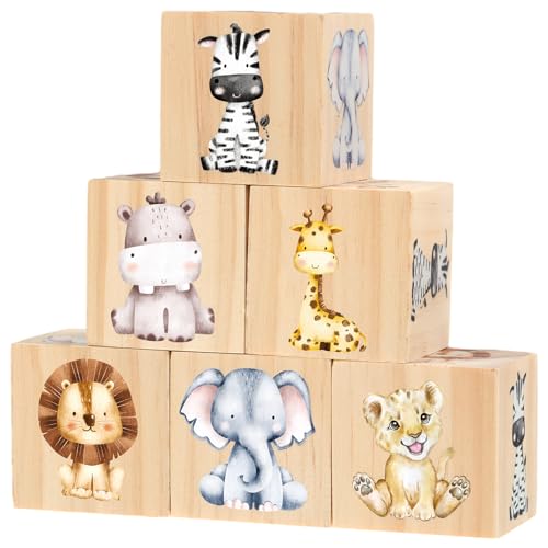 Image of Kigley 6 Pcs Nursery Decor for Girls and Boys Nursery Decor Watercolor Shelf Decoration for Bedroom Playroom Gifts(Safari Animals)