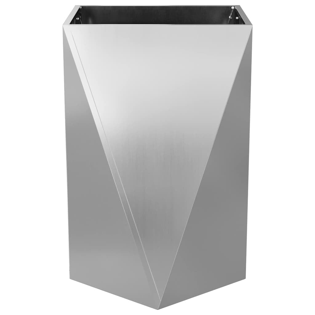 Macetero de acero galvanizado plateado 50 x 50 x 75 cm moderno rectangular para terraza con base integrada, robusta y resistente a la intemperie para exteriores