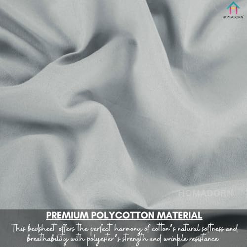 Image of HOMADORN Premium Polycotton Flat Bedsheet for Double Bed with 2 Pillow Covers - Soft, Durable & Wrinkle-Resistant (Silvery SAGE)