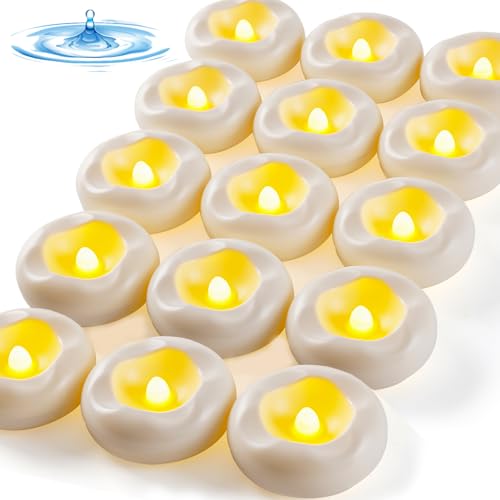 Auemanili 12 candele galleggianti, 200 ore di funzionamento con acqua, luce bianca calda, alimentate a batteria, senza fiamma, a LED, per centrotavola e vasca da bagno