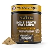 PaleoPro Bone Broth Collagen Protein Powder - Turmeric Root Grass-Fed Collagen Powder for Skin & Bones - Gluten Free, No Sugar, Soy, Grains, Net Carbs - Paleo & Keto Friendly 20 Servings Ancient Cacao