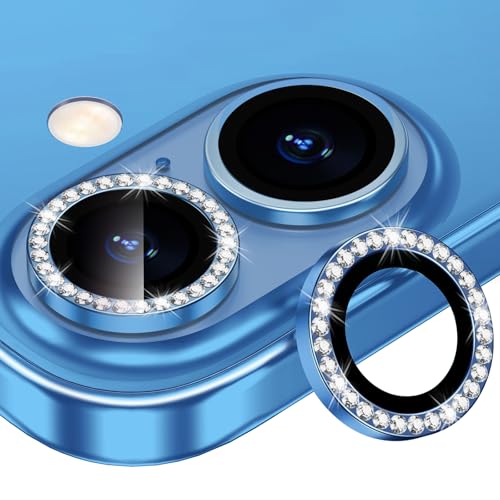 Image of Tempered Glass For Iphone 16 /16 Plus Camera Lens Protector Bling Individual Metal Diamond Ring 9H Hardness Scratchproof Protector, Stylish Phone Accessories, Case Friendly (Blue Diamond)