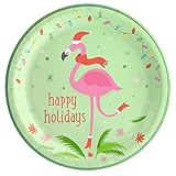 Pink Flamingo Holiday Cheer Party Dinner Plates (24)