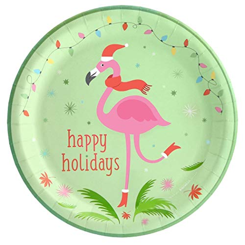 Pink Flamingo Holiday Cheer Party Dinner Plates (24)