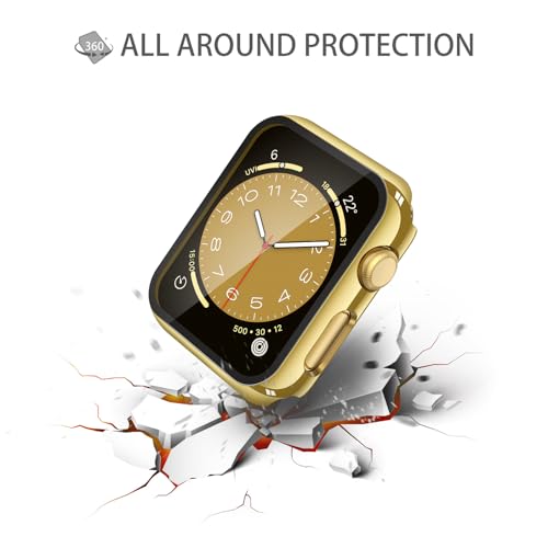 Image of Misxi Case with Screen Protector for 42mm Apple Watch Series 3 /2 | 2-Pack Cover with Tempered Glass for 3 /2, Scratch Resistant Sensitive Touch, 1 Gold + 1 Transparent