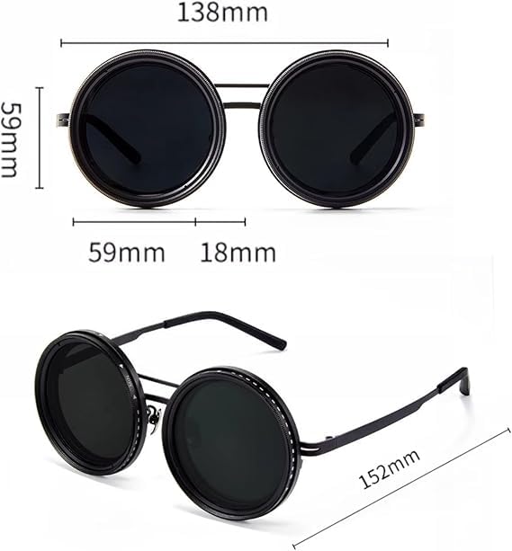 Image of Cloyster Adjustable Tint Sunglasses, 1-9 Gear Adjustable Polarized Sunglasses with ND Filter Lenses, Round Black Lens for Men & Women, UV Protection for Driving, Fishing, and Outdoor Use.