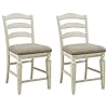 Signature Design by Ashley Realyn French Country 24.13" Counter Height Upholstered Barstool, 2 Count, Chipped White