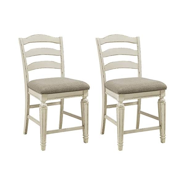 Signature Design by Ashley Realyn French Country 24.13" Counter Height Upholstered Barstool, 2 Count, Chipped White