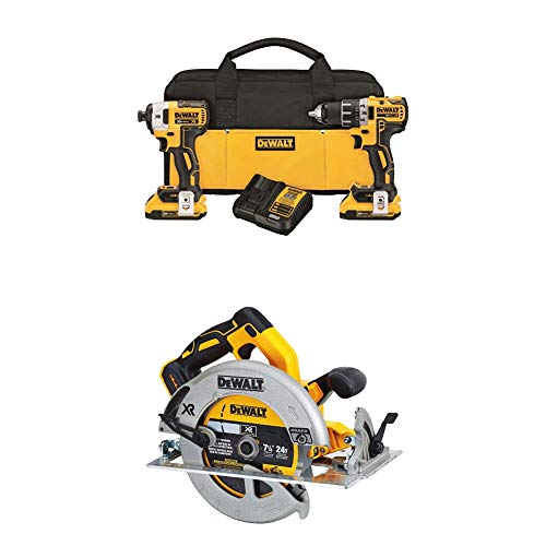 DEWALT DCK283D2 20V MAX XR Compact Cordless Drill/Driver & Impact Driver Combo Kit with DCS570B 7-1/4