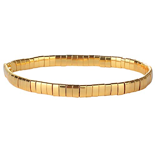 Kelitch Womens Tila Beads Beaded Bracelet Handmade Stack Friendship Stretch Bracelets Candy Colors Miyuki Link Bracelets - Gold 02K #TOP6