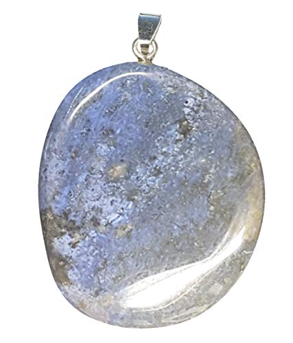 KRIO Scheibenstein Anhänger 925 Sterling Silber Öse – Natürlicher Therapiestein & Edelstein Schmuckanhänger – Damen & Herren Schmuckstein – Hochwertiges Geschenk (Dumortierit)