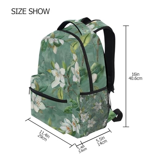 ALAZA White Flower Green Leaves Backpacks for Girls Boys School Backpack Kids Bookbag 3rd 4th 5th Grade Elementary Students Daypacks Travel Laptop Shoulder Bag4