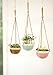 Mkono 4.5 Inch Ceramic Hanging Planter Set of 3 Colorful Flower Plant Pots Round Plant Holder with Jute Rope Hanger for Indoor Outdoor Succulent Herbs Ivy Ferns Crawling Plants, Blue, Pink and Brown