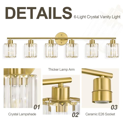 Image of Modern Gold Crystal Bathroom Light Fixtures,6-Light