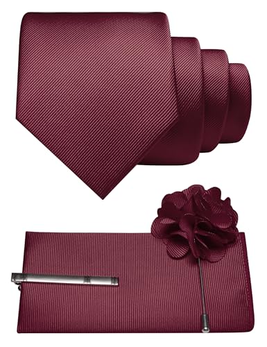 Image of JEMYGINS Formal Necktie Solid Color Tie and Pocket Square with Tie Clip Lapel Pin Sets for Men 4PCS