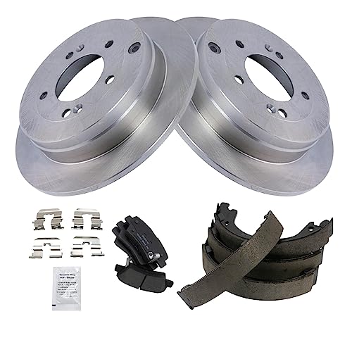 Image of TRQ Rear Brake Pad and Rotor Set Ceramic Parking Shoes Compatible with 2007-2009 Kia Amanti