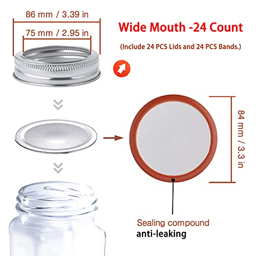 48Pcs Wide Mouth Canning Lids And Rings Mason Jar Lids Reusable Leak Proof Split-Type Silver Lids With Silicone Seals Rings (86Mm) #TOP1