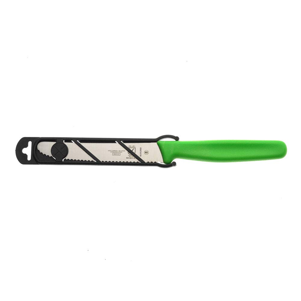 Mercer Culinary M33932GRB 4 1/4\" Serrated Rounded Tip Paring / Bar...