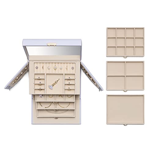 Boîte à bijoux contre les colliers emmêlés, coffret violet sécurisé clé - 6
