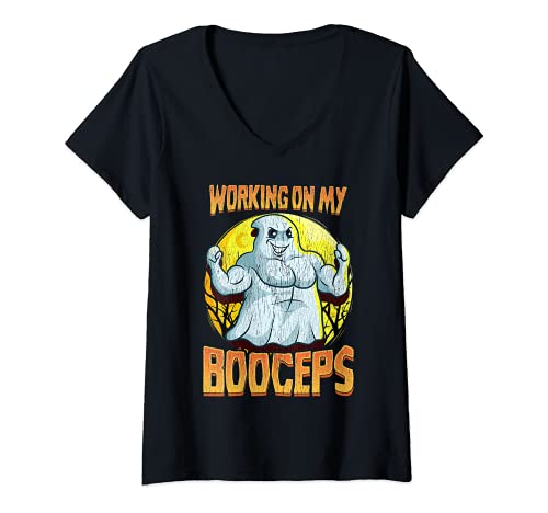 Mujer Workout Gym Weight Lifting Pun Bodybuilder Ghost Halloween Camiseta Cuello V