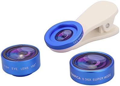 Cell Phone Lens,FUNIPICA HD Cell Phone Camera Lens Kit 3 in 1=180° Fisheye Lens+0.36X Wide Angle Lens+15X Macro Lens for iPhone 6s/6 Plus/5s,Samsung Galaxy,Nexus,Cell Phones and Tablets-Sapphire