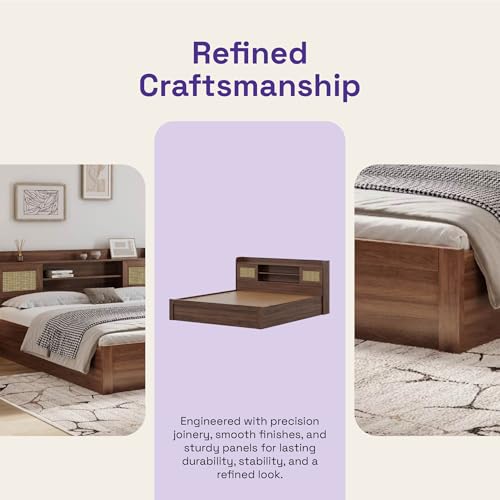 Image of Wakefit Bed | 3 Yr Warranty | King Size Bed, Comes with Storage Box, Noise-Free, Density: 680-750 kg /m, Termite & Borer Resistant, Fits Mattresses Up to 8 inches (Tesser 78 x 72 - Columbian Walnut)