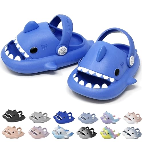 allgala Shark Slides Slippers with Backtrap Non-Slip Novelty Open Toe Sandals for Boys Girl Indoor & Outdoor Comfy Cushioned Thick Sole Cute Cartoon Shower Cloud Slippers Beach Pool Shoes