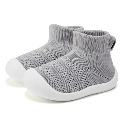 VIFUUR Baby Shoes Girls Boys Toddler Sneakers Non-Slip First Walkers Shoes for Babies Hight Top Grey Size 12-18 Months Infant