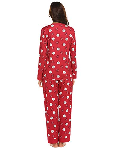 Ekouaer Pjs For Women Long Sleeve Top And Long Pants Pajama Set Henley Sleepwear With Pockets Red Santa Claus L #TOP4