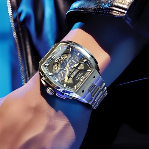 Image of OLEVS Automatic Watches for Men Luxury Skeleton Multi-Function Mechanical Watch Self Winding Date Waterproof Luminous Mens Watch