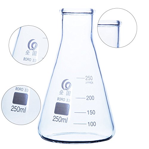 Erlenmeyer frasco de vidrio borosilicato 3.3 graduado cónico de boca estrecha Erlenmeyer frasco cónico termo medidor, frasco químico de 25 ml - 3000 ml (3000 ml)