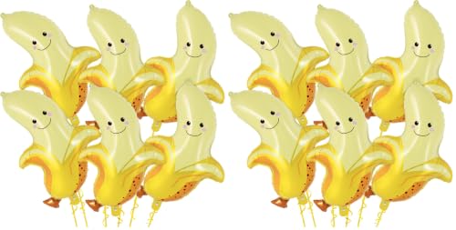 Image of AIQINHU 6 Pcs Cute Banana Foil Balloons, 28 Inch Large Cute Fruit Mylar Balloons for Banana Themed Party Decoration Birthday Baby Shower (Pack of 2)