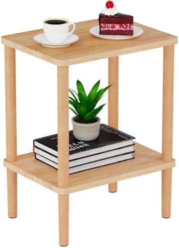 LUCKNOCK Solid Wood Side Table, 2-Tier Small End Table with Stora...