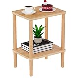 LUCKNOCK Solid Wood Side Table, 2-Tier Small End Table with Storage Shelf, Narrow Nightstand Bedside Table for Small Spaces, Bedroom, Living Room, Farmhouse, No-Tool Assembly.
