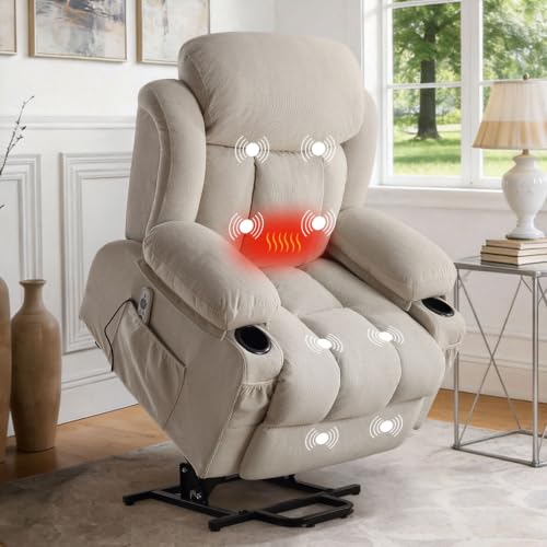 Image of Power Lift Recliner Chair for Elderly with 8-Points Massage and Heat | Electric Lift Assistance,USB Charging Port,2 Cup Holders,Side Pockets,for Living Room