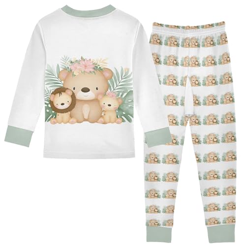 Cartoon Pajamas Set Cute Bear Lion Long Sleeve PJs Cotton Jammies Sleepwear Top and Pants Multicolor2