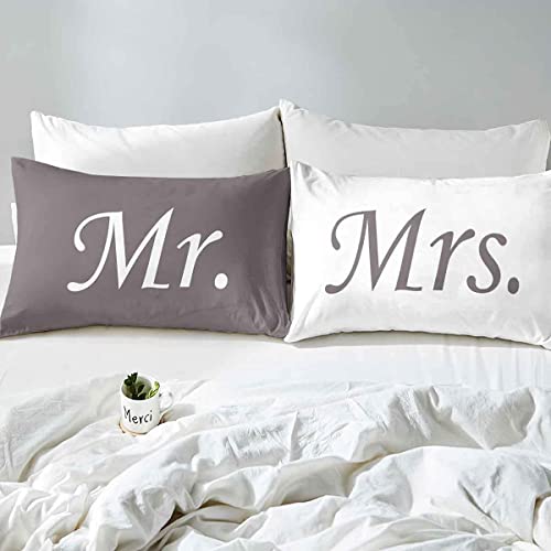 Homemissing Mr Mrs Duvet Cover Love Man Women Romance Bedding Set for Lover Couple Valentine Day Bedding & Linen Ultra Soft Grey White Creative King Size Zipper - Image 4