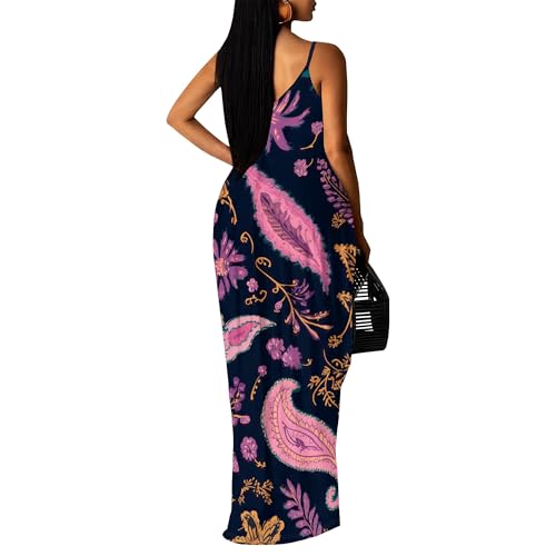 Image of SUZONANA Women's Plus Size Summer Dresses Spaghetti Print Maxi Dresses Long Loose Sundresses