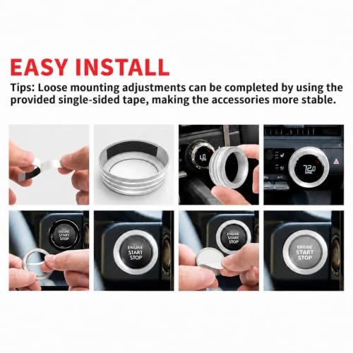 Image of for Toyota Tacoma 2024-2026 & 4Runner 2025-2026, 14-Inch Screen Aluminum Alloy Knob Cover Trim - Fits Push Start, AC, Volume & 4WD Gear Switch (Silver, 6-Piece Set)
