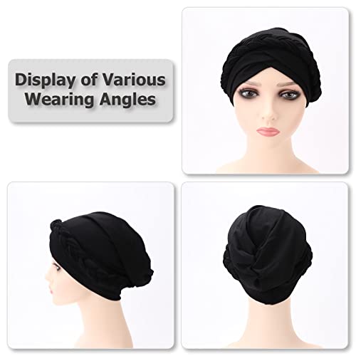 Image of DRESHOW Turban Pre-Tied Twisted Hat Thread African Head Wraps for Black Women Chemo Cancer Cap Braid Hair Cover