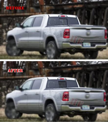 Image of Xinghe for 2004-2018 Chevy Silverado GMC Sierra Rear Middle Window American Flag Decal for Truck, Matte Black USA Flag Decal for Truck Back Sliding Window