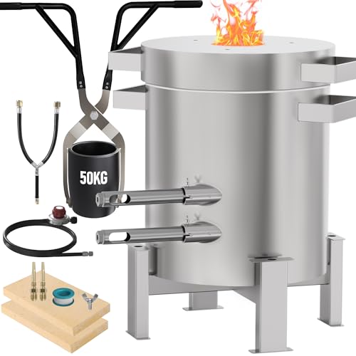 Nelyrho 50kg Propane Melting Furnace Kit - Full Stainless Steel Foundry with Crucible 50kg, Support Stand, and Tongs - Ideal for Melting Recycling Aluminum, Gold, Silver, and Copper Scrap