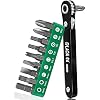 LAOA Mini Ratchet Wrench Screwdriver Bit Set with Hex Shank Phillips,Slotted,Hexagon,Torx Bits High Torque and 90 Degree Right Angle Tool