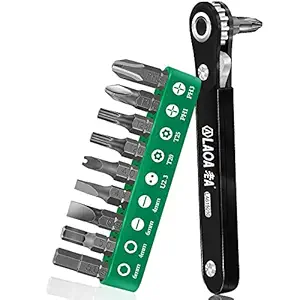 LAOA 10pcs Mini Ratchet Bits Set Tight Space Torque Screwdriver Close Quarters Micro Right Angle EDC Tool Reversible Drive Handle