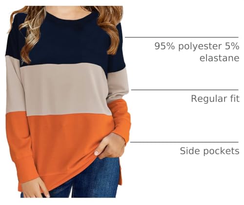Image of SELINK Girls Big Kids Long Sleeve Striped Color Block Pocket Tees