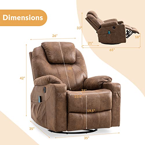 Sillón giratorio masaje marrón piel sintética miniatura 2