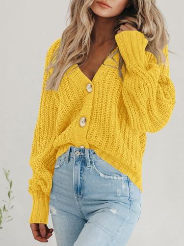 Image of PRETTYGARDEN Women's Chunky Knit Open Front Sweater Long Sleeve Button Loose Short Cardigan Outerwear Coats
