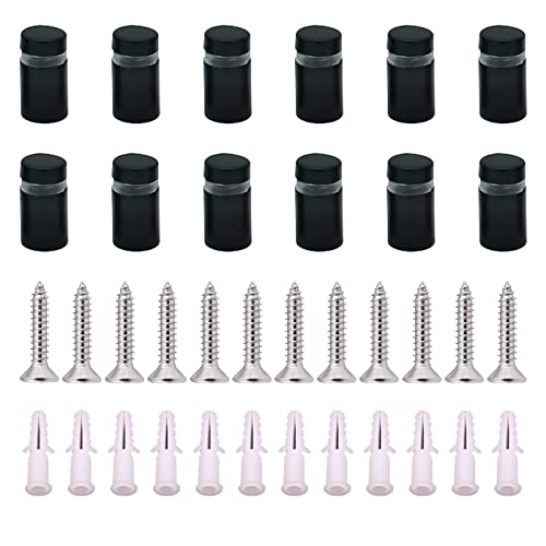 UFURMATE Abstandsschrauben, 12 Stück, Wandschild, Abstandshalter, Schrauben, Werbung, Nägel, Glas, Abstandshalter, Werbebefestigungen, Bolzen für Glasposter, Bilderrahmen (12 x 20 mm, schwarz) Cover