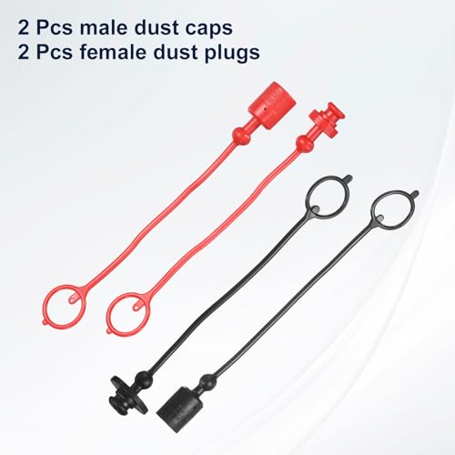 Image of HARFINGTON 2Sets 1 /4 Hydraulic Hose Dust Cap and Plug Kit, ISO-A Male Dust Cap & Female Plug Cover Quick Disconnects Air Coupler Cover Port Plug Fittings with Retention Ring, Red /Black